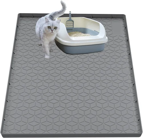 Miniatura 10 de Alfombra para Arena de Gatos, Alfombra de Silicona Grande para Caja de Arena - 28 x 22 pulgadas, Impermeable y Antideslizante, Duradero y Fácil