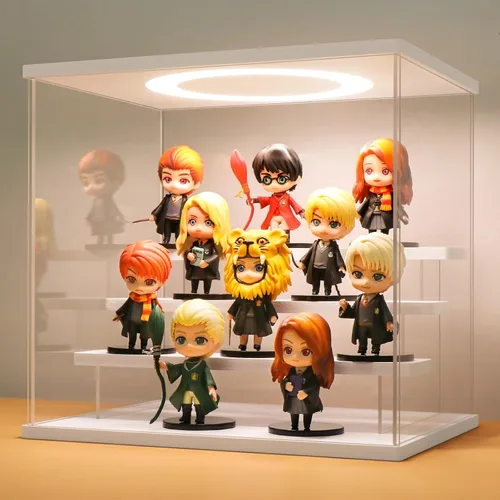 Miniatura 14 de LASOA Vitrina acrílica de 3 niveles con luz LED ajustable, caja transparente para figuras de acción, coleccionables y miniaturas, estante