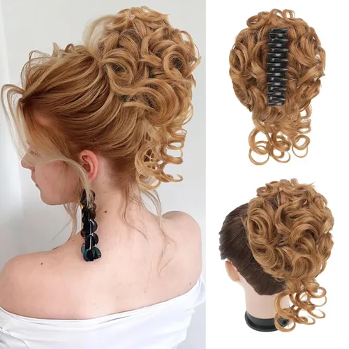 Miniatura 16 de Extensiones de moño grandes y desordenadas para mujer, onduladas, rizadas, extensiones de moño falso, extensiones de cola de caballo para recoger
