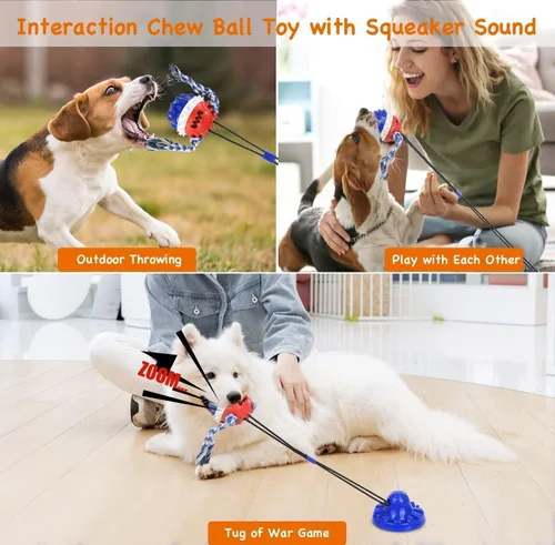 Miniatura 7 de Juguete para perros con ventosa para masticadores agresivos, bola de cuerda para perro, juguete interactivo de tira y afloja, juguete de tira
