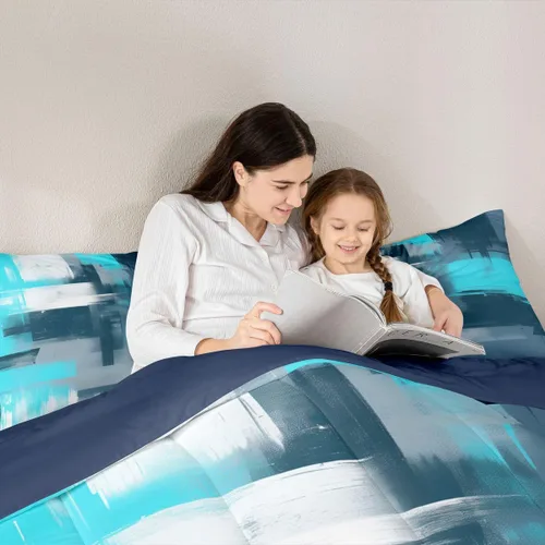 Miniatura 6 de Feelyou Juego de edredón abstracto moderno de arte abstracto para niños y niñas, juego de ropa de cama con patrón azul verde azulado, decoración