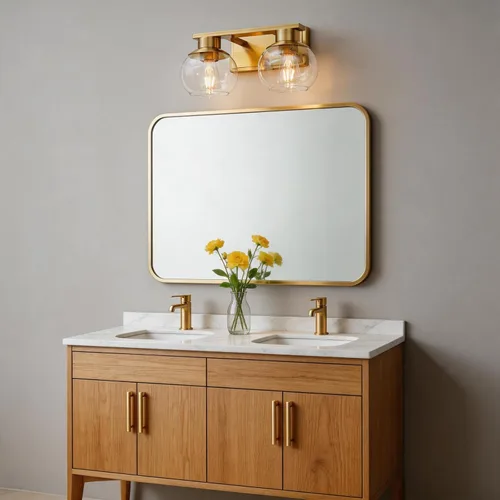 Miniatura 5 de PAZALA 2 luces de tocador, lámpara de pared de baño de latón cepillado con pantalla de vidrio esmerilado, lámpara de baño sobre espejo