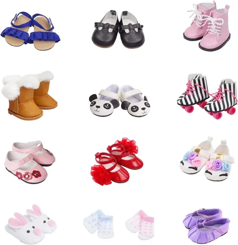 5 pares de zapatos + 2 pares de calcetines para zapatos y botas para muñeca 18 inch Zapatos American muñecas accesorios 100% Get Panda o Patines