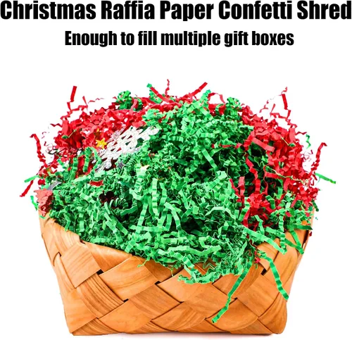 Miniatura 2 de LOMIMOS Relleno de papel de Navidad de 1 libra, papel de rafia de Navidad rojo y verde con confeti de Navidad para envolver regalos, cesta