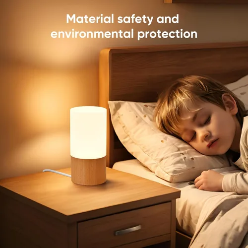Miniatura 7 de LONRISWAY Lámpara de mesa de madera LED pequeña, luz de noche de noche para dormitorio, iluminación LED regulable, decoración creativa