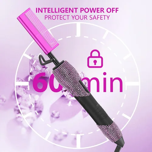 Miniatura 3 de DAN Technology Peine eléctrico de 500 grados para pelucas, peine de calefacción de diamante, apagado automático de 60 minutos y 7 temperaturas