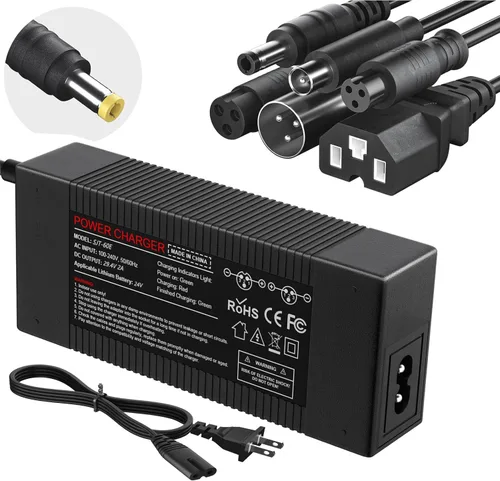 QKIIP Cargador de batería de litio de 24 V, 29.4 V 2 A cargador rápido de repuesto para GoTrax, Razor, Ninebot Electric Scooter/Skateboard Smart LED