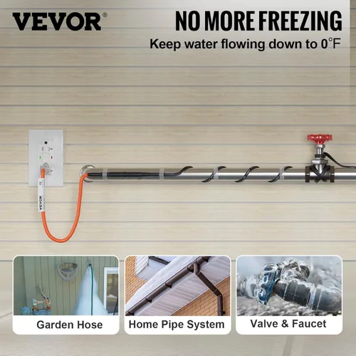 Miniatura 2 de VEVOR Cable de calefacción de tubería autorregulable, cinta térmica de 120 pies de 5 W/ft para protección contra congelación de tuberías, protege