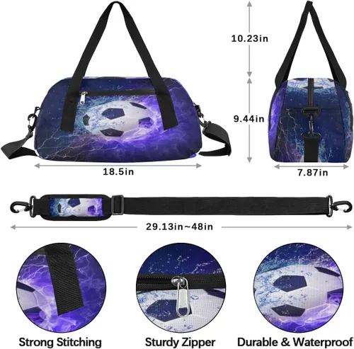 Miniatura 4 de Art Firey - Bolsa de deporte de fútbol para niños, bolsa de gimnasio deportiva para adolescentes y niñas, bolsa de mano para fines de semana, bolsa
