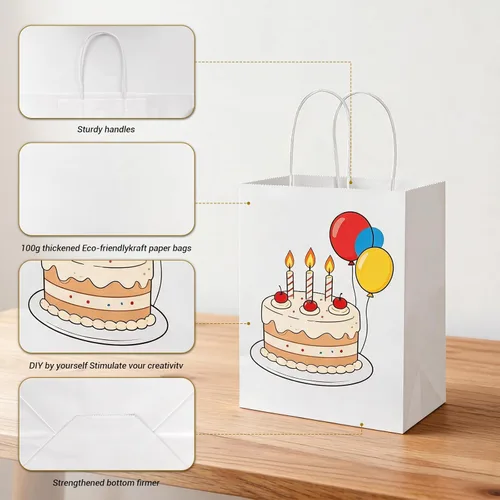Miniatura 3 de Bolsas de papel Kraft de color blanco mediano con asas a granel, bolsas de regalo Bagmad 8x4.75x10 in, bolsas de regalo para manualidades, compras