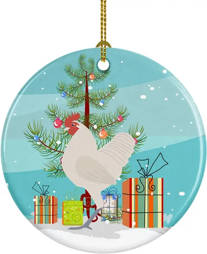 Miniatura 54 de Caroline's Treasures Adorno de cerámica de Navidad pintado o de codorniz chino, decoración colgante de árbol de Navidad verde azulado para el hogar