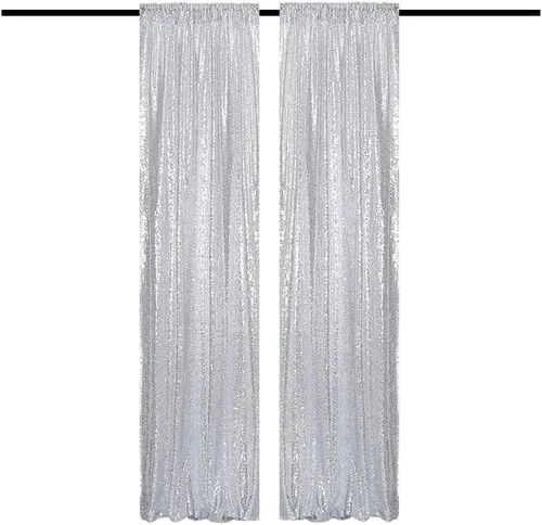 Miniatura 40 de Cortinas de fondo de lentejuelas negras con purpurina de 2 x 8 pies, 4 paneles para decoración de bodas, fiestas de cumpleaños, despedidas de Negro