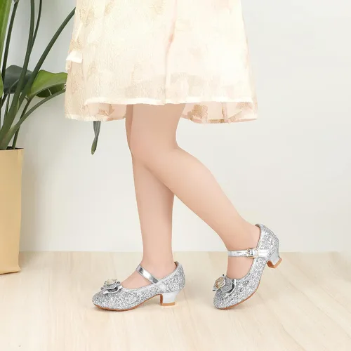 Miniatura 2 de PANDANINJIA Zapatos de vestir para niñas, zapatos Mary Jane para niñas, tacones bajos para niñas pequeñas, flores, boda, fiesta, escuela