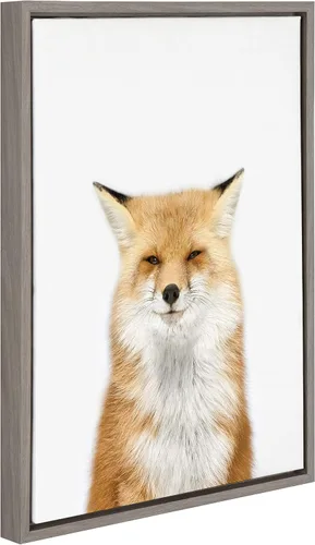 Miniatura 2 de Kate and Laurel Sylvie Studio Fox - Lienzo enmarcado para pared, diseño de zorro de Amy Peterson, 18 x 24 pulgadas, gris