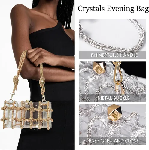 Miniatura 2 de JYG Bolso de mano de noche de acrílico para mujer, con diamantes de imitación brillantes, con cuerda anudada, bolsos transparentes para fiesta