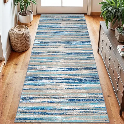 Miniatura 118 de Alfombra de pasillo moderna Lansny 2 x 6 pulgadas, alfombra de cocina lavable verde mostaza multicolor, alfombra antideslizante suave para pasillo