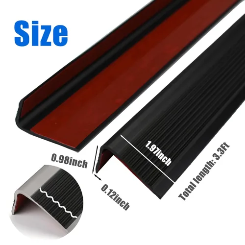 Miniatura 2 de Perfil de escalera de vinil negro con protección de borde - Moldura de nariz de escalera autoadhesiva antideslizante, moldura de nariz de escalera