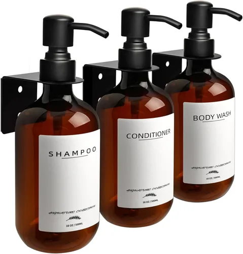 Dispensador de champú Supforce para ducha montado en la pared, dispensador de champú y acondicionador sin taladro con bomba mate y etiquetas