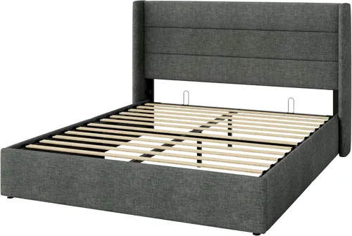 Miniatura 9 de Allewie Cama de almacenamiento elevable tamaño Queen, cabecera moderna con respaldo alado, soporte hidráulico, no necesita somier, gris oscuro