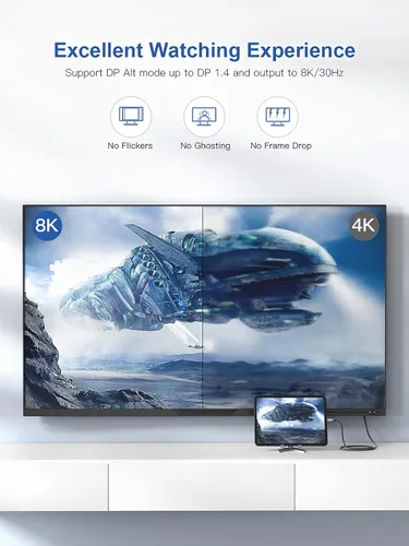 Miniatura 5 de dockteck Cable USB C a DisplayPort de 6 pies/6.6 ft, 8K tipo C a DP 1.4, Thunderbolt 3 a cable Displayport de 32.4 Gbps UHD 8K @30Hz/4K a 144Hz/2K a