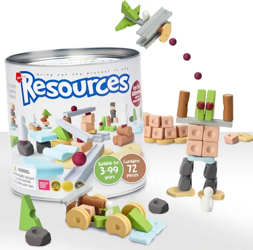 Miniatura 6 de Taksa Toys Locomo & Resources Set: 72 piezas de bloques de construcción Montessori y 5 figuras de animales de madera de color natural, juego