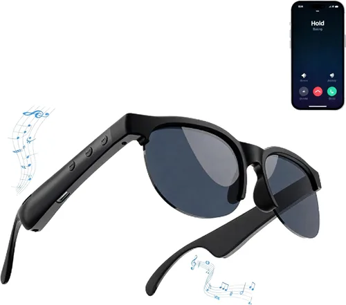 Gafas de sol inteligentes y gafas Bluetooth – Últimas gafas de audio para hombres y mujeres con llamadas manos libres, reproducción de música y Negro