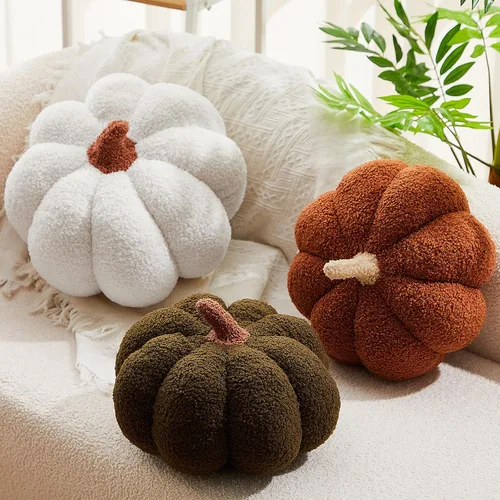 Miniatura 11 de Juexica 3 piezas de almohada de calabaza de felpa esponjosa con forma de calabaza 3D, decoración de otoño, Acción de Gracias, Halloween, cojín