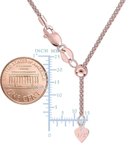 Miniatura 2 de 14K oro rosa ajustable palomitas de maíz Enlace Cadena Collar, 1,3mm, 22