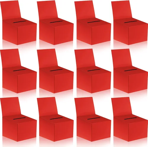 Paquete de 12 cajas de sugerencias para rifas con ranura, cajas de cartón de 6.5 x 4.5 x 4.5 pulgadas con ranura para boletos y cabecera extraíble