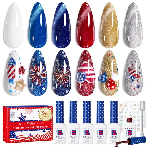 Miniatura 9 de Beetles - Juego de esmaltes de gel azul, esmalte de uñas de gel plateado azul marino oscuro con purpurina, 6 colores, lámpara UV para remojar uñas
