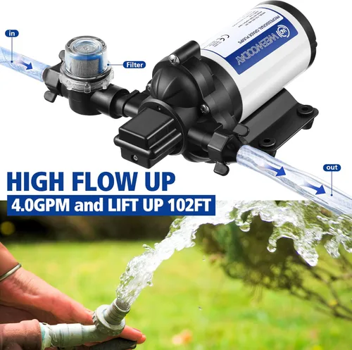Miniatura 2 de Bomba de diafragma de presión de agua 115V 4GPM 45 PSI con interruptor de encendido/apagado de extensión, bomba de refuerzo industrial autocebante