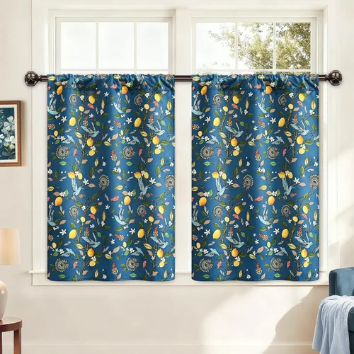 FRAMICS Cortinas 100% opacas de 36 pulgadas de largo, cortinas vintage de colibríes florales, cortinas de cocina con bolsillo para barra, cortina