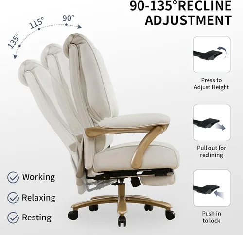 Miniatura 5 de EXCEBET Silla de oficina ejecutiva grande y alta con reposapiés, capacidad de 400 libras, silla de oficina ergonómica de respaldo alto con soporte