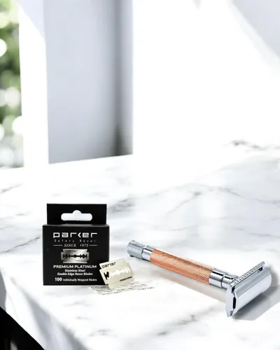 Miniatura 2 de Parker Premium Platinum - Cuchillas de afeitar de seguridad de doble filo, paquete de 100 unidades, acero sueco, revestimiento de platino, tungsteno