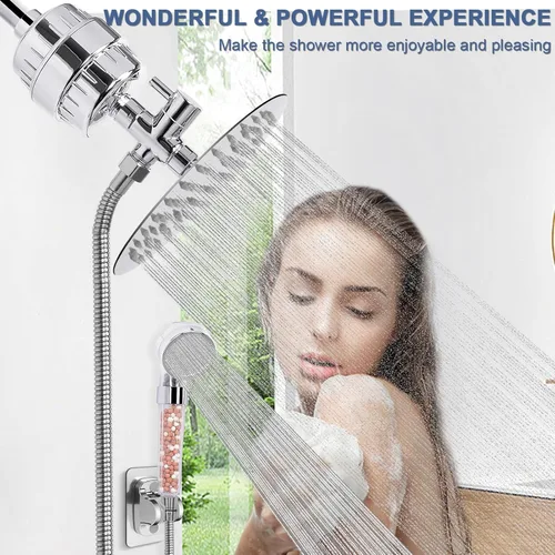 Miniatura 6 de Cabezal de ducha con filtro, alta presión de 8 pulgadas con filtro combinado para agua dura, elimina el cloro, el flúor y las sustancias nocivas - 1