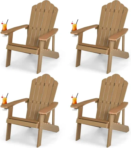 Miniatura 31 de Giantex Silla Adirondack para exteriores, sillas de patio de gran tamaño con portavasos oculto, veta de madera realista, capacidad de peso de 380