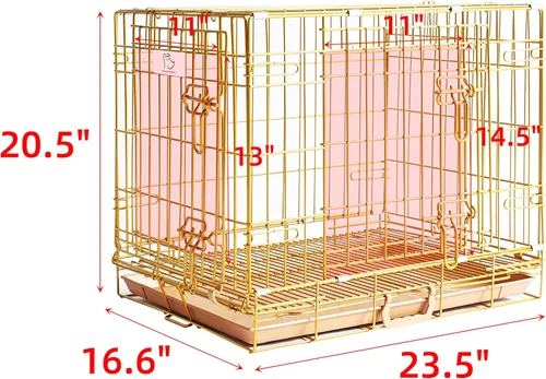 Miniatura 2 de HOMEY PET 61 cm Caja para perros de diseño plegable de color dorado para cachorros Ertra de tamaño pequeño con rejilla de suelo extraíble y bandeja