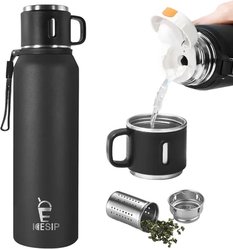 Miniatura 9 de Botella aislada de acero inoxidable, 20 onzas con taza, botella de agua aislada al vacío, termo para bebidas calientes/bebidas frías, viaje con Verde