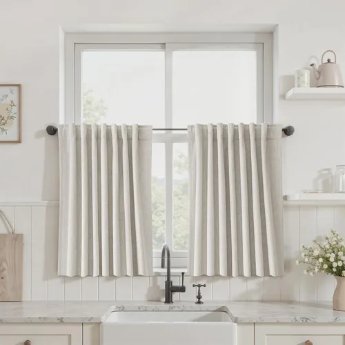 Miniatura 44 de UHITECH Cortinas cortas de lino de 24 pulgadas de largo para ventanas pequeñas de granja, cortinas opacas modernas para sala de estar, pestañas