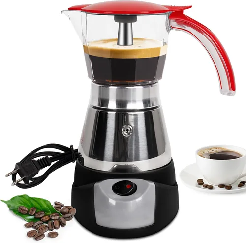 Miniatura 10 de Olla eléctrica Moka de 3 a 6 tazas de 5.1-10.1 fl oz de plástico transparente, cafetera portátil de acero inoxidable, cafetera italiana, máquina