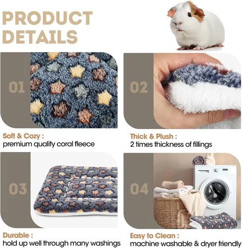 Miniatura 3 de 2 Pack Cama para Cobayas - 25 x 33 cm Almohadillas de Orina para Cobayas - Ropa de Cama Lavable y con Mayor Grosor (Azul Oscuro, M)