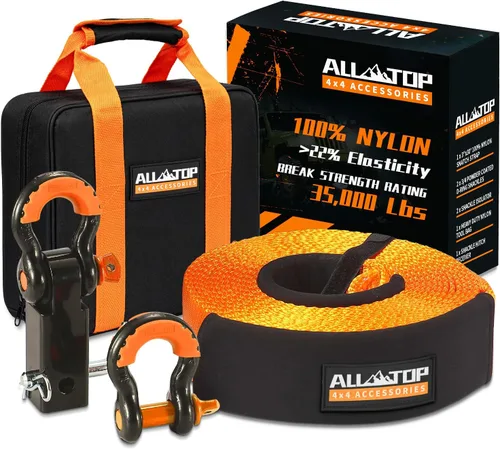 Miniatura 11 de ALL-TOP Kit de recuperación de nailon con receptor de enganche: 3" x 20' (35,000lbs) 100% correa de enganche de nailon + receptor de enganche