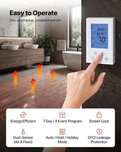 Miniatura 4 de VEVOR Sistema de calefacción de suelo radiante eléctrico de 60 pies cuadrados, sistema de suelo radiante eléctrico de 120 V, con membrana