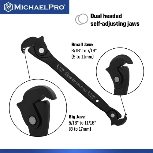 Miniatura 2 de MichaelPro Llave de Ajuste Automático de Tamaño 3/16" a 11/16", "MP001229", "Negro
