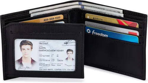 Miniatura 2 de NKPT Billetera plegable de cuero RFID premium para hombre Cuero de grano completo, protección RFID, Negro -, Minimalista