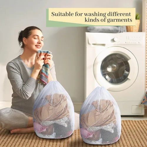 Miniatura 6 de 40 bolsas de malla para lavandería a granel con cordón de 20 x 24 pulgadas, bolsa de malla blanca resistente lavable a máquina, resistente bolsa