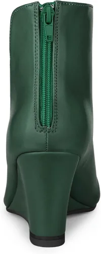 Miniatura 4 de Allegra K Botines de tacón de cuña con cremallera y punta puntiaguda para mujer