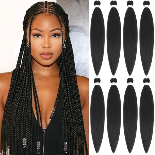 Miniatura 34 de Alrence Cabello estirado para hacer trenzas, trenza larga de 30 pulgadas, 8 paquetes, extensiones profesionales de trenzado de cabello sintético, 1b#
