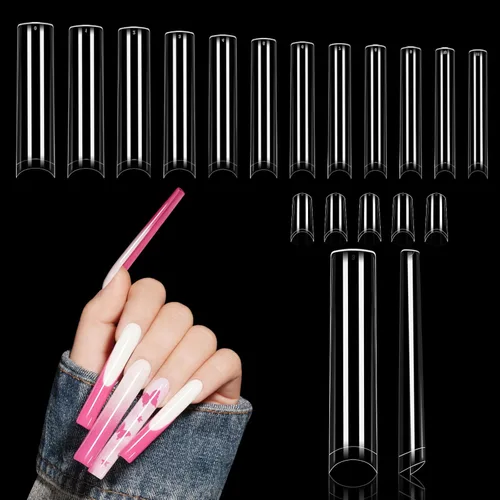 Miniatura 15 de TOMICCA Puntas de uñas de almendra extra cortas, 192 unidades, 12 tamaños, puntas de uñas cortas de cobertura completa, uñas acrílicas transparentes