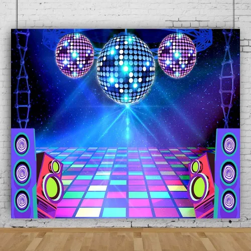 Miniatura 13 de Telón de fondo de discoteca de 5 x 3 pies, retro, brillante, para fiesta de los años 70, 80, 90, escenario, escenario, danza, decoración de fiesta